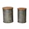 Glitzhome® Farmhouse Metal & Wood Storage Seat Stool Set